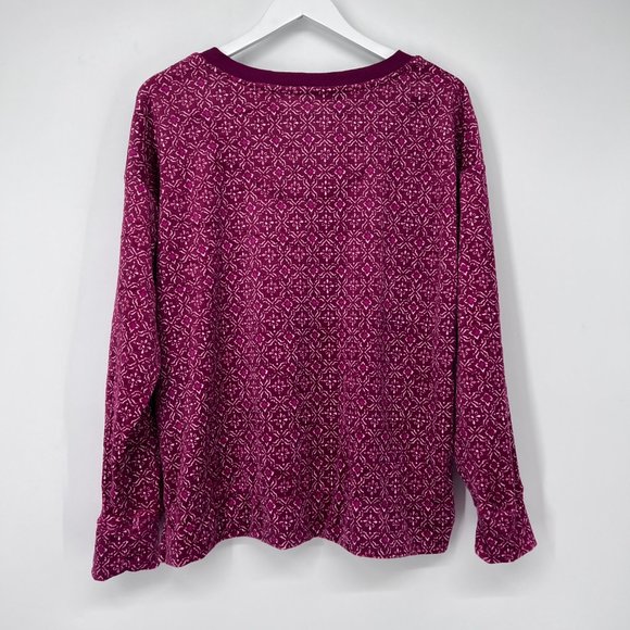 Nautica Womens V-Neck Pullover Patterned Cozy Fleece Pajama Top Purple Large NWT - Picture 3 of 6